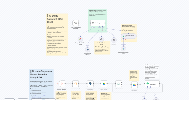 AI Study Assistant with RAG - Google Gemini with Drive & Supabase Vector Search