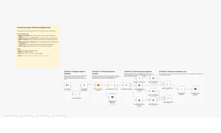 Screen and score resumes from Gmail with PDF parsing, HubSpot, Slack and PostgreSQL