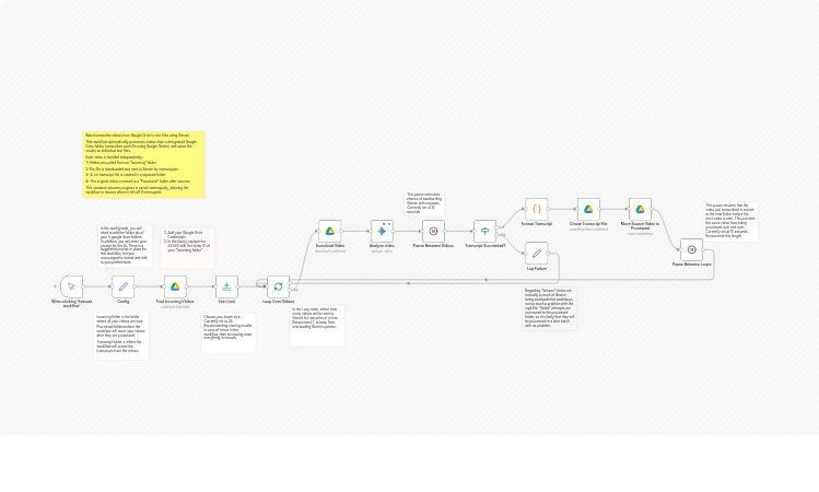Batch transcribe Google Drive videos to text files with Gemini
