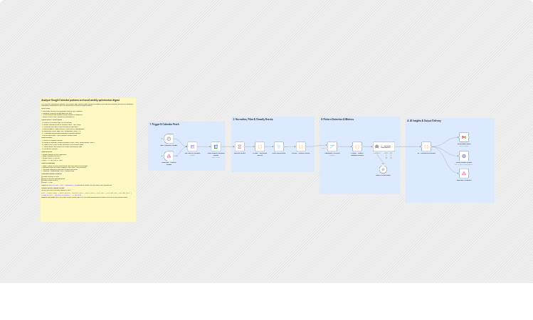 Analyze Google Calendar patterns with OpenAI and send Gmail weekly digest