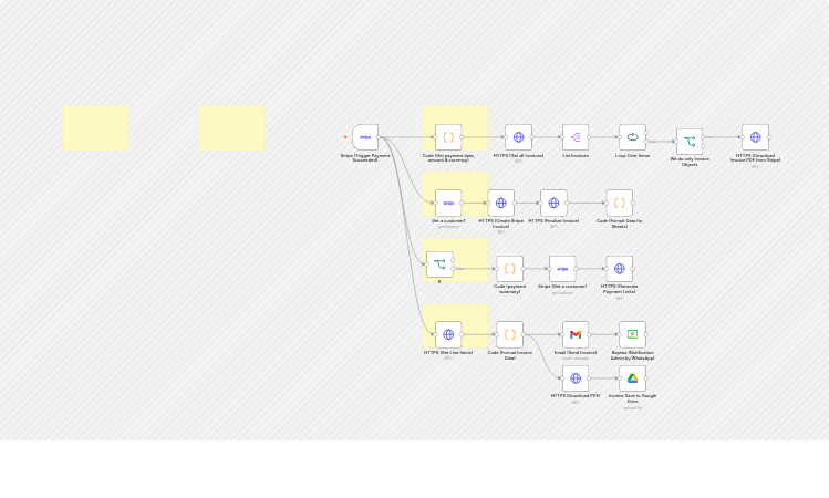 Send Stripe payment invoices with Gmail, Google Drive, and WhatsApp